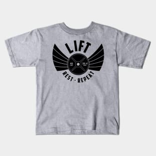 Lift Rest Repeat WInged Weightlifting Plate Kids T-Shirt